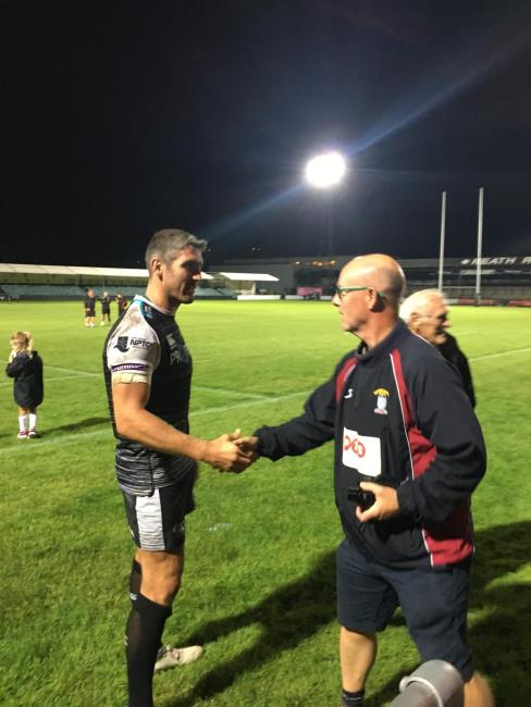 Julian meets James Hook at an Ospreys match